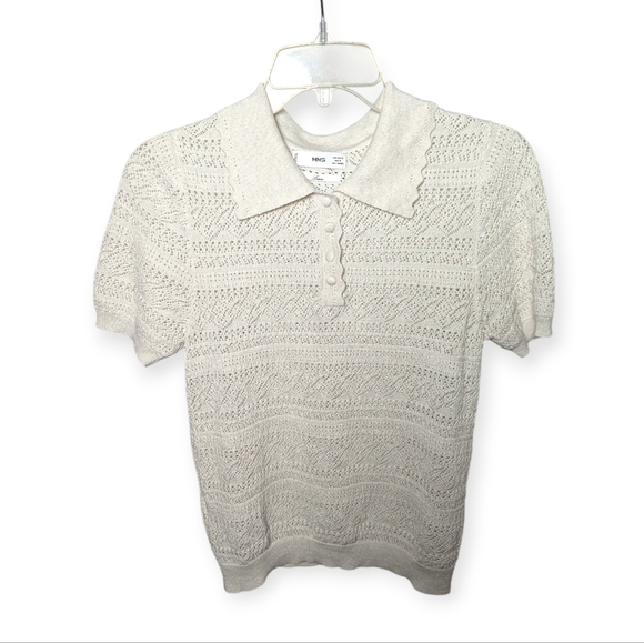 MNG Linen Delicate Crochet Polo - Picture 1 of 7